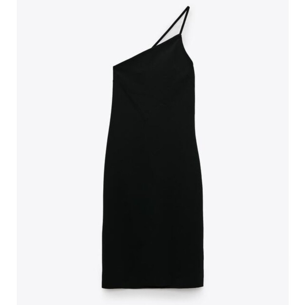 Zara Asymmetric Midi Dress in Black, size M